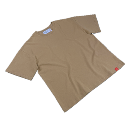 Absolute Arc Tee, blank sand front with red logo tab at the hem